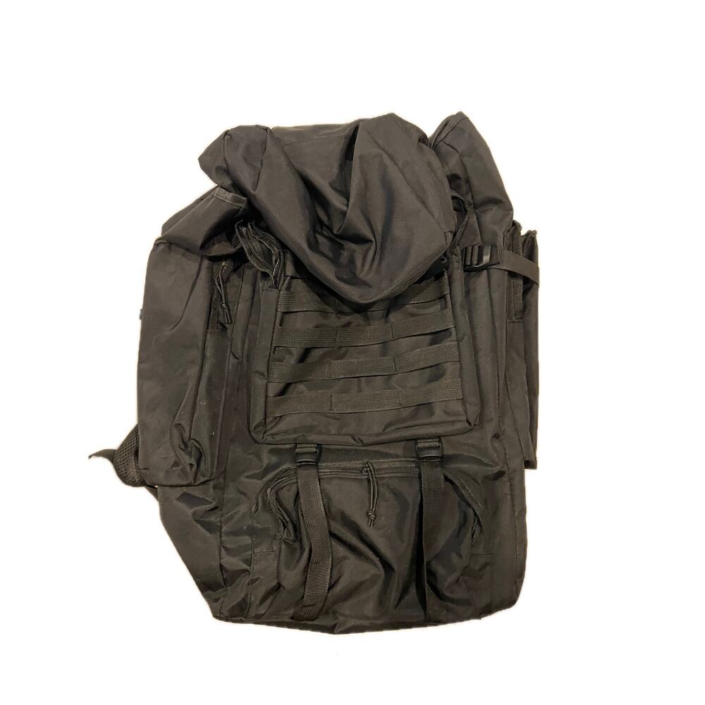 No Label Top Loading Black Canvas Tactical Backpack